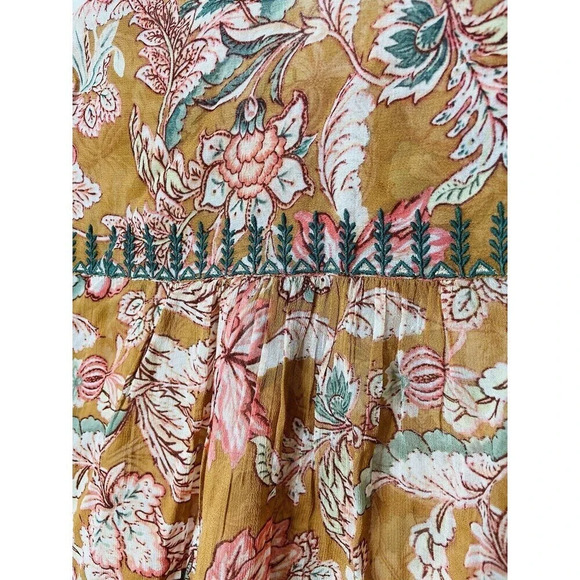 By Anthropologie Pullover Blouse XLP Sheer Floral Flowy Boho Tassels Tie Neck - Picture 6 of 12